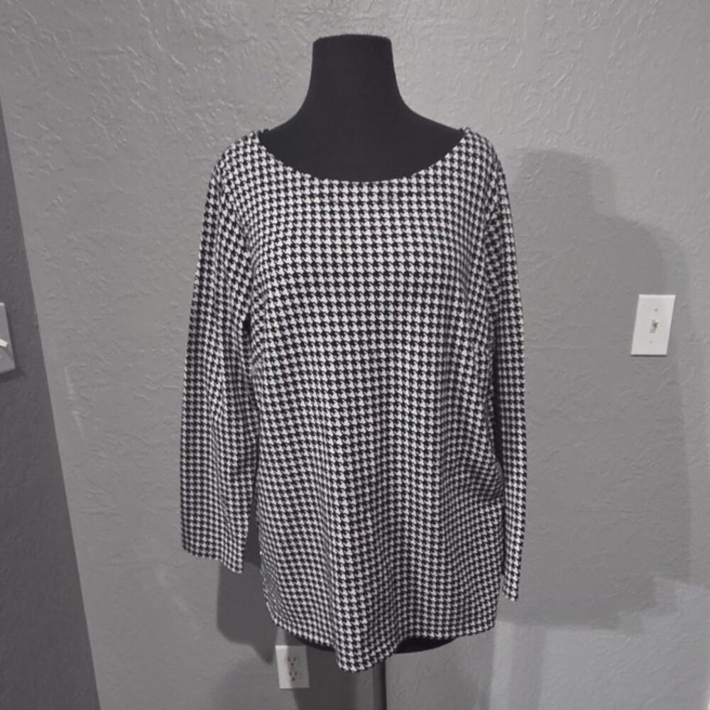 Talbots Black & White Houndstooth Long Sleeve Tunic - 2X